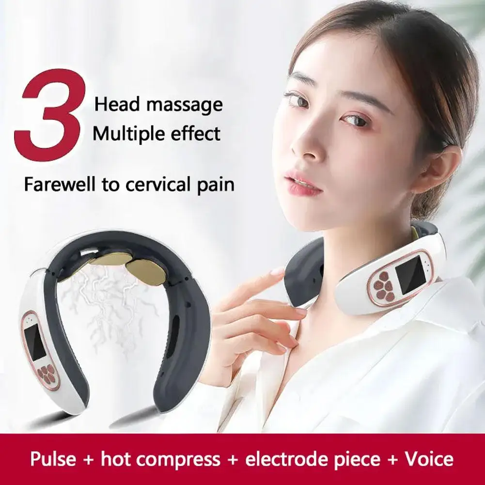 

6D Electric Neck Massager TENS Cervical Shoulder Massager Kneading Massage Therapy Care Heating Pain Health Vertebra Relax H5O9