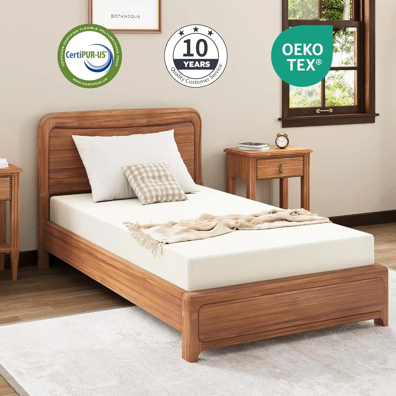 6 Mattress,  Certified Green Tea Memory Foam Mattress in a Box Fiberglass Free, Kids Mattress for Bunk Bed, 38"×75"×6", Beige 2