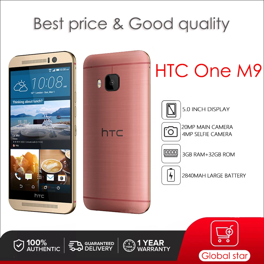 

HTC One M9 Оригинальный разблокированный HTC One Hima 5,0 дюймов сотовый телефон Восьмиядерный камера 20 Мп бесплатная доставка