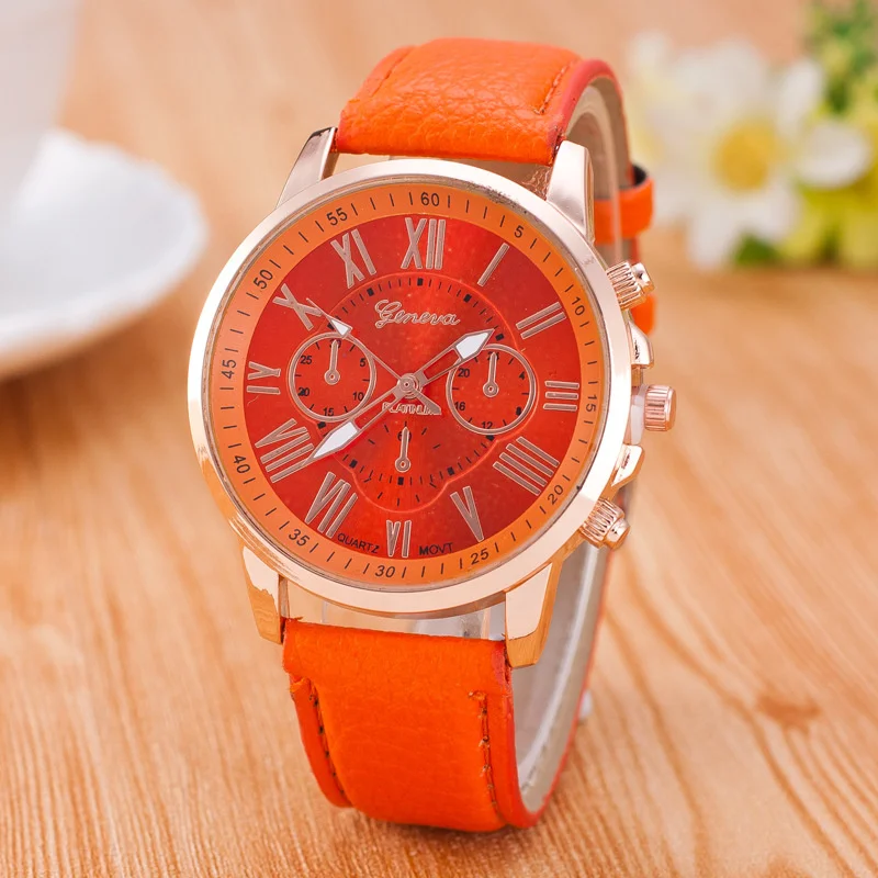 Women's Quartz Orange Wrist Watch Wrist Watches Women Leather Wrist