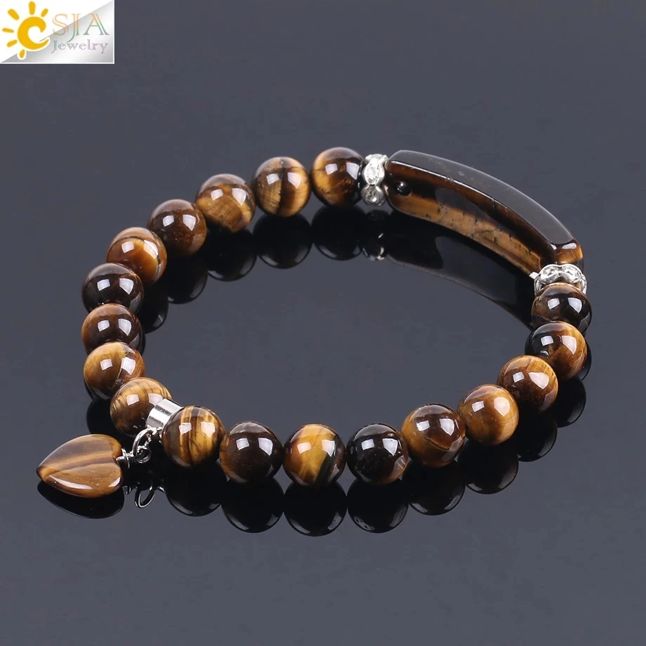 Natural Stone Tiger' Eye Bracelets Women 8mm Round Beaded Healing Crystal Heart Charms Stretch Bracelet Protection F105 stone bead bracelet,natural stone bracelet,beaded bracelet,crystal bracelet