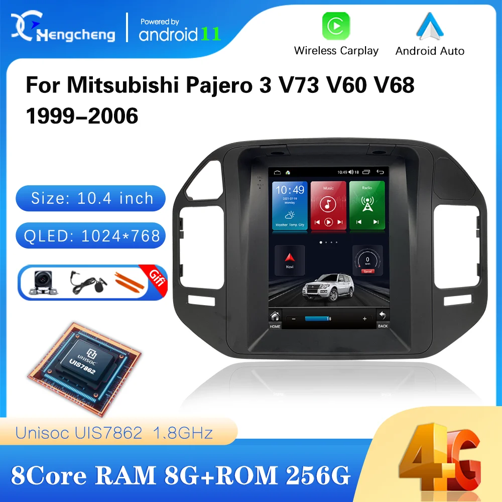 

Мультимедийный видеоплеер 10,4 дюйма для Mitsubishi Pajero 3 V60 V68 V73 1999-2006, GPS-навигация, Android 11, автомобильное радио, стерео 4G