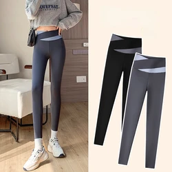 Women  Shark Skin Leggings Outwear Spring Autumn Cross High Waist Booty Lifting Sex Tight slim Yoga Pants girl clothes
