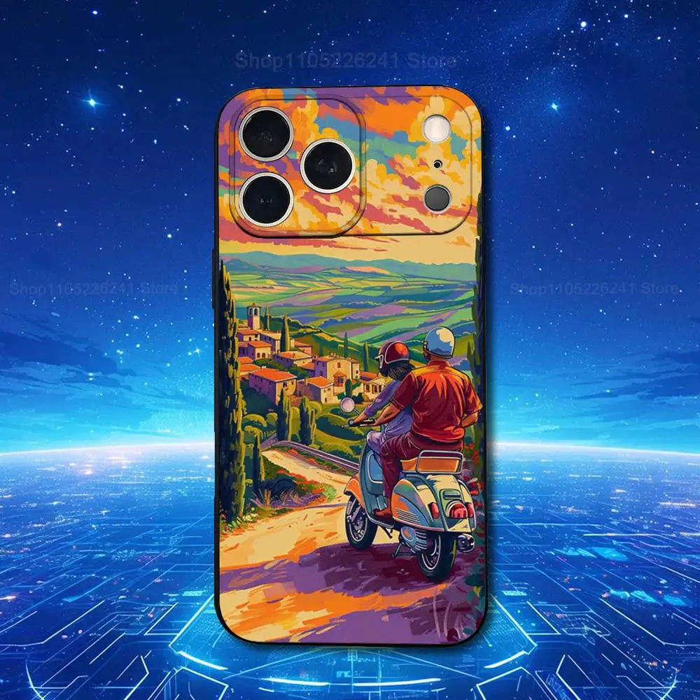 Sleek Black Soft Silicone Phone Case - Cool V-Vespas Scooters Design