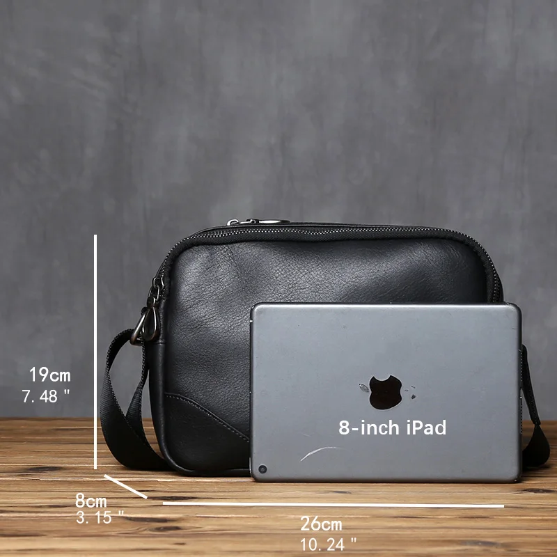 NZPJ Vintage Genuine Leather Men's Shoulder Bag Natural Cowhide Crossbody Bag Casual Men's Bag  Fashion For 9.7-Inch Tablets