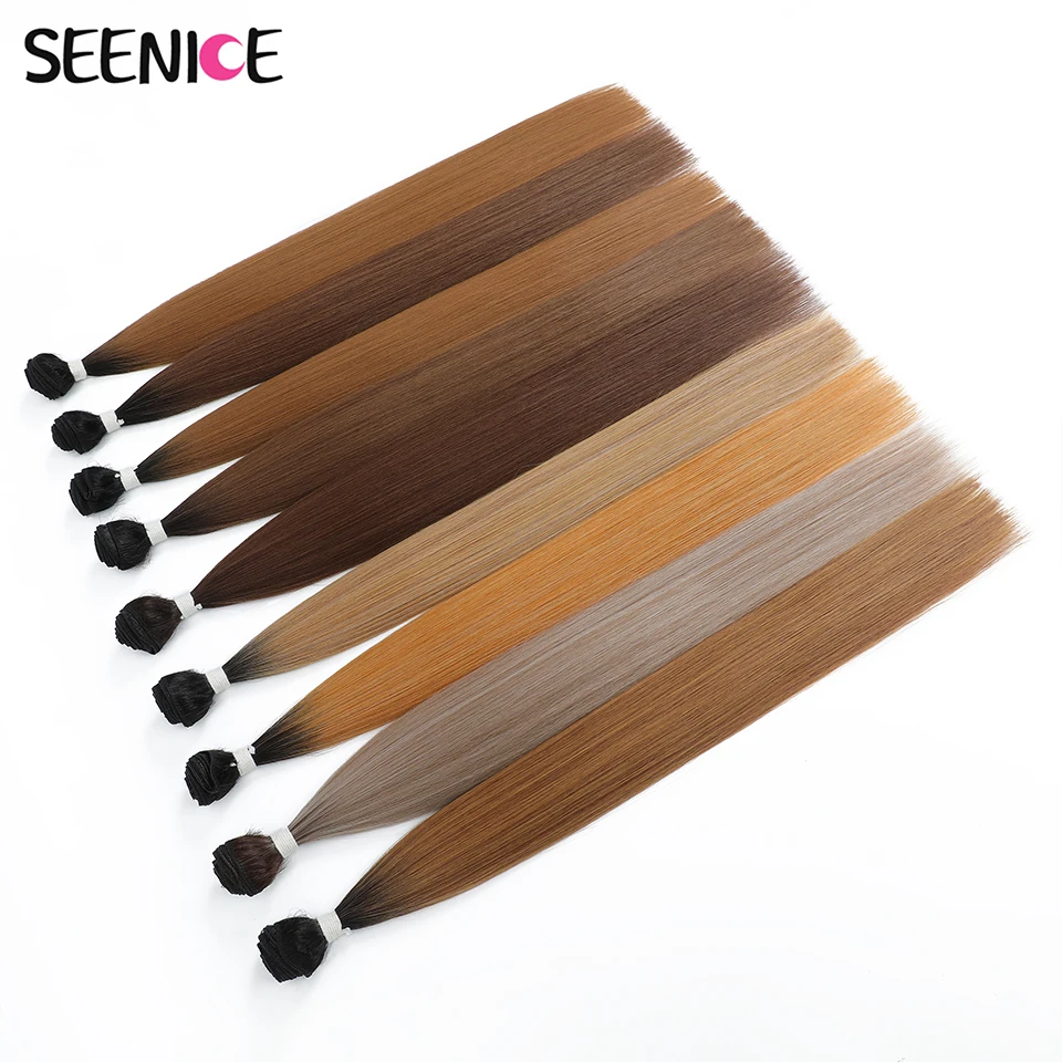 Hair Extensions Bone Straight Hair Extensions Synthetic Ombre Brown Copper Hair Bundles Natural Weaving 26Inch Straight Full to End