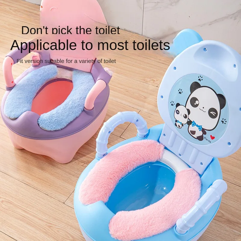 Universal Children toilet seat cover winter soft warm high grade plush cushion paste stain resistant household baby toilet mat 2