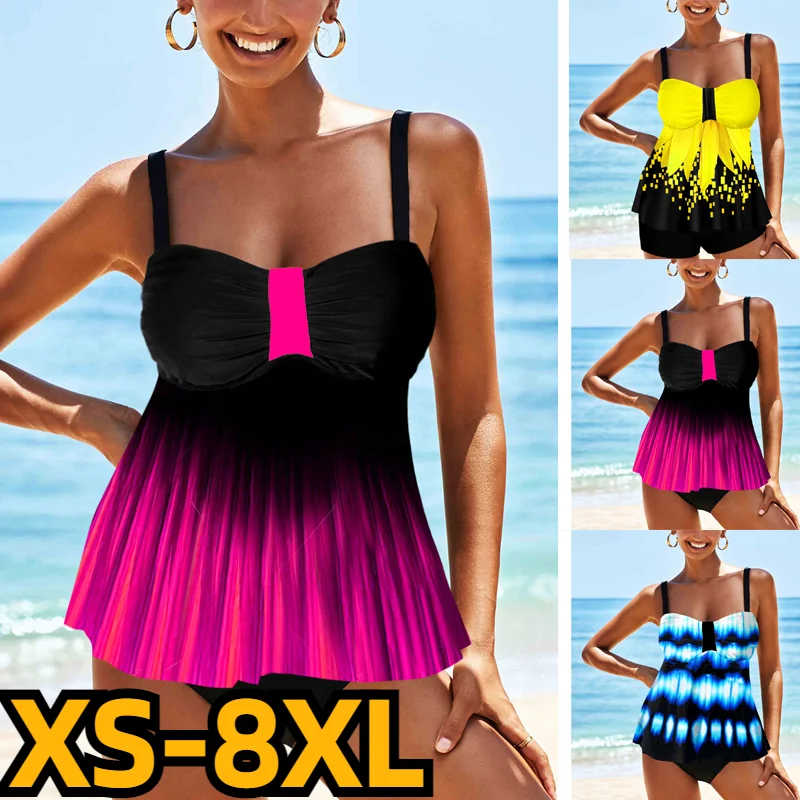 

2023 летний женский купальник с винтажным принтом, свободный Танкини с высокой талией, трендовый Монокини, комплект из двух предметов, купальный костюм, сексуальный купальник