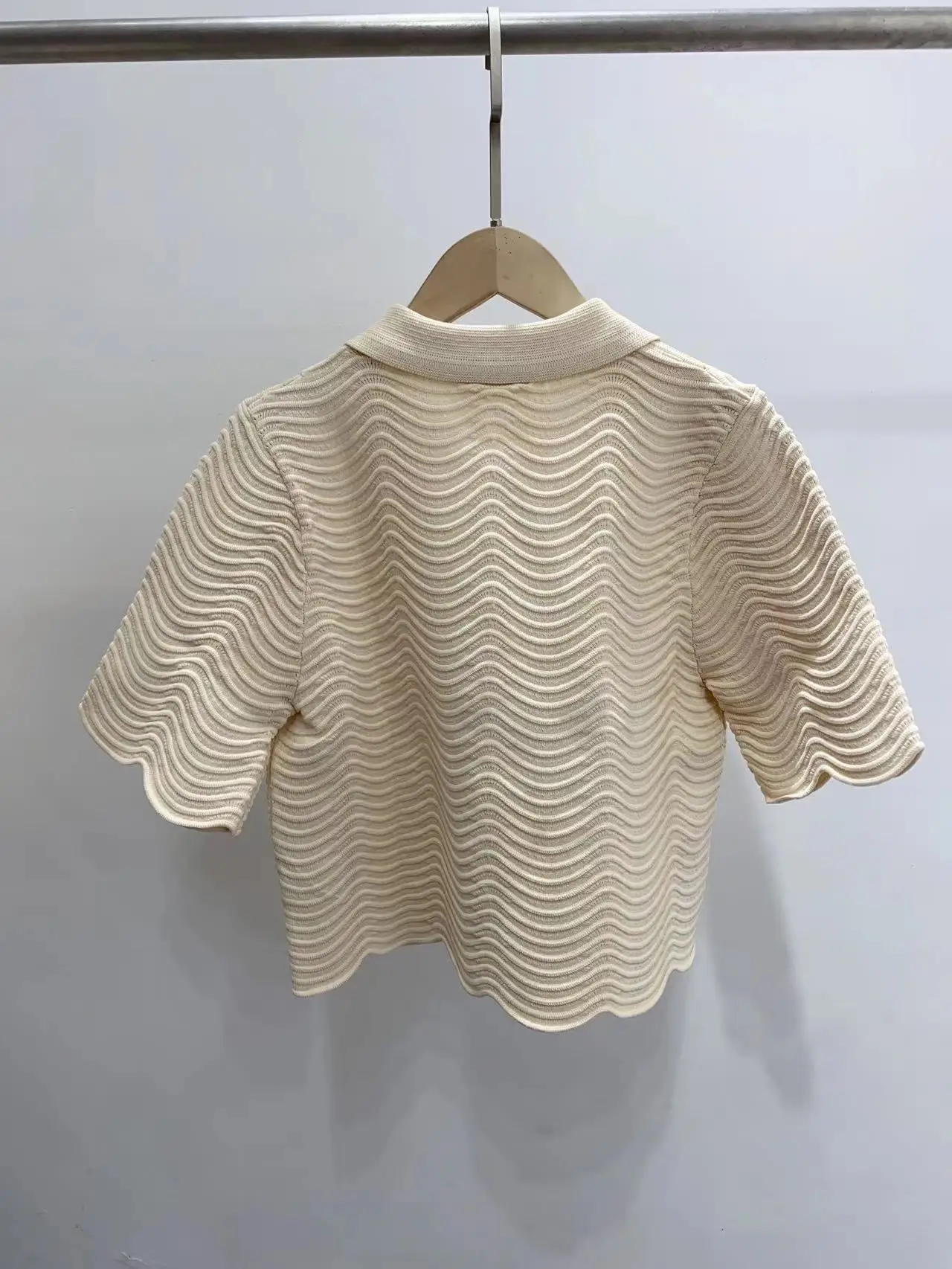 

Women Simple Casual Knitted Suit Turn Down Collar Buttons Short Sleeve Tops or Elastic Waist Skirt