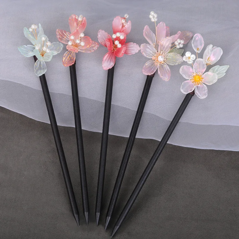 

Vintage Wood Flower Flower Tassel Step Shaking Hairpin Hair Stick Women Chinese Hanfu Hair Ornament Headdress Hair Accessories