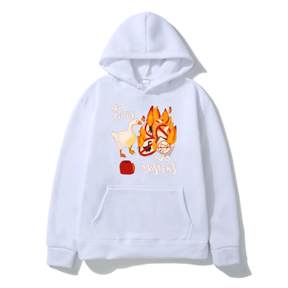 Funny Untitled Goose Game No God No Masters Meme Graphic Hoodie Men's Women's Oversized Hooded Sweatshirts Harajuku Pullovers
