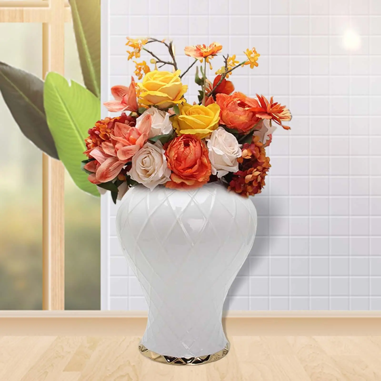 

Jar Vase Flower Holder with Lid Decorative Ginger Jar for Entrance Home Ornament