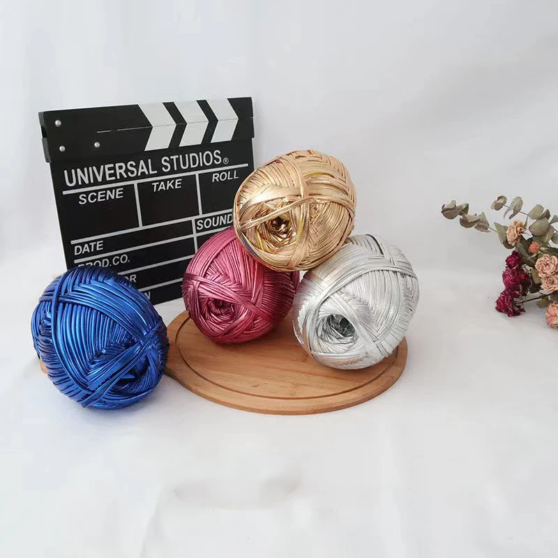 INS Metallic Yarn Crochet Knitting DIY Material Needlework Weaving Fancy Thick Cloth Wool Shinny Gold Silver Purse Handbag