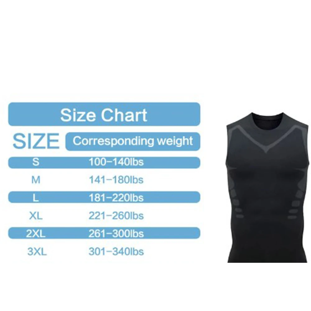 Shapewear Men Ice-Silk Slimming Ionic Shaping Vest Body Shaper Compression T-Shirts Tank Top Tummy Control Fitness Shirts
