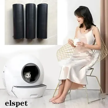 Garbage Bag for Elspet Automatic Cat Litter Box Self Cleaning Rake Poop Bags Cat Toilet Accessories 1 Roll 30pcs Black Bag