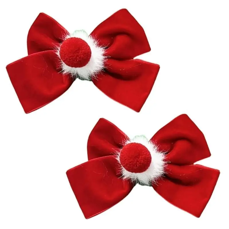 A52E Neujahrs-Haarspangen mit Nieten und Schleife, elegante Pompons-Haarspange für Frauen, Neujahrs-Pompoms-Bündel-Haarnadel – Detail 9