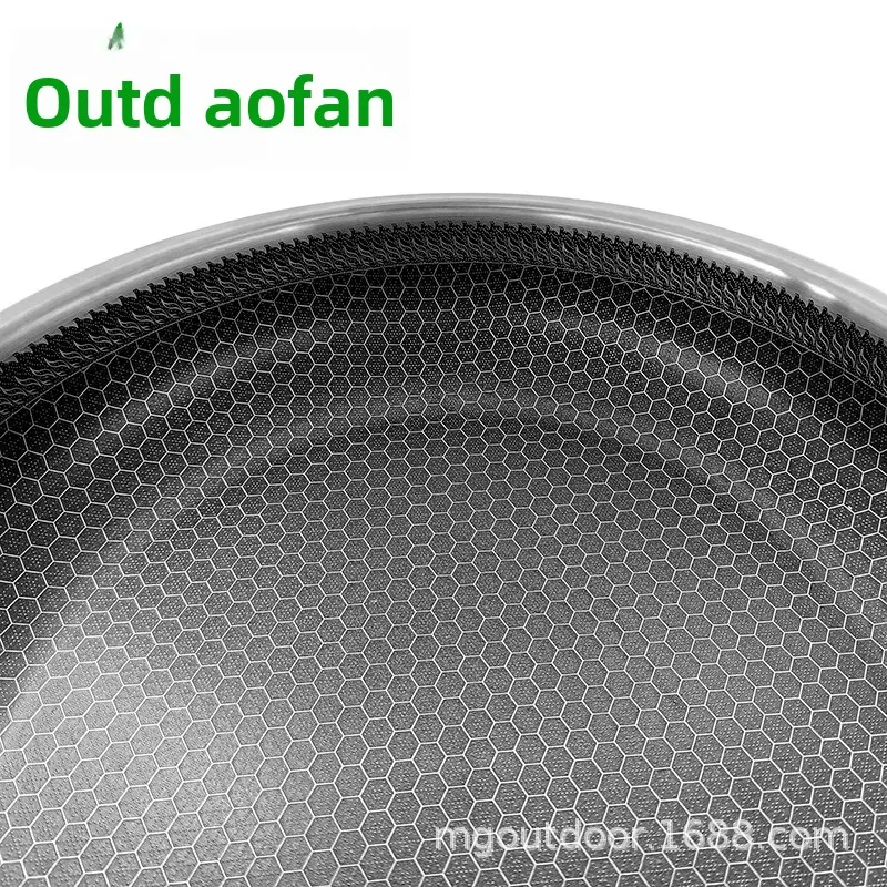 Outdoor Camping Non-Stick Hive Flat Bottomed Frying Pan Stainless Steel Cooking Pot Stir-Fry Camping Barbecue Grill C12/C13