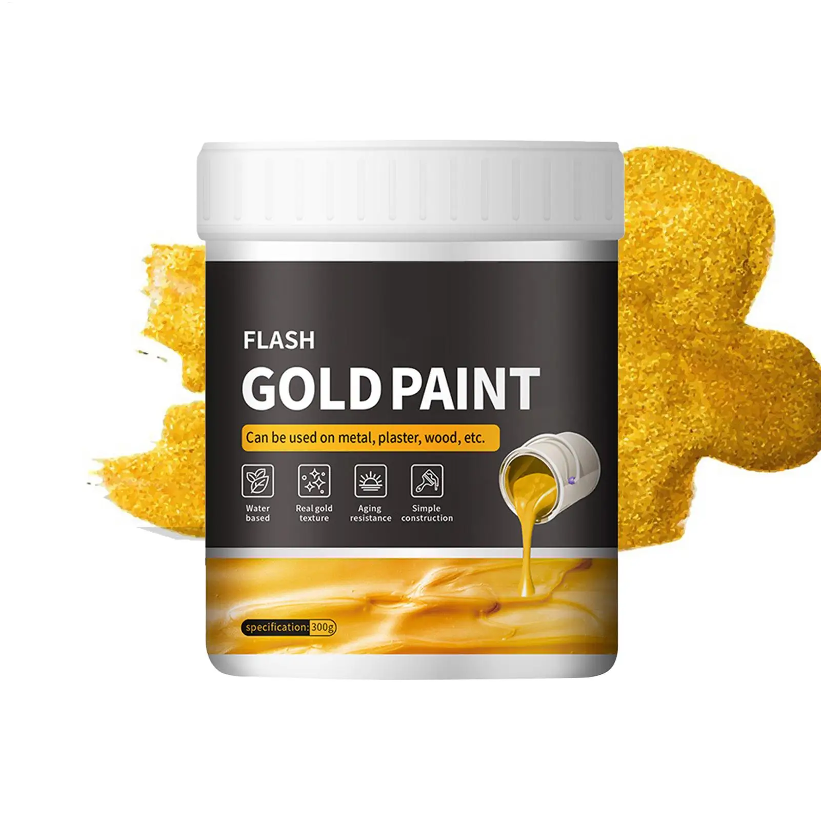 1pc Liquid Gold Foil Paint 300g Liquid Gold Foil Paint Quick Drying Metal Plaster And Wood Painting Easy To Apply Art Supplies