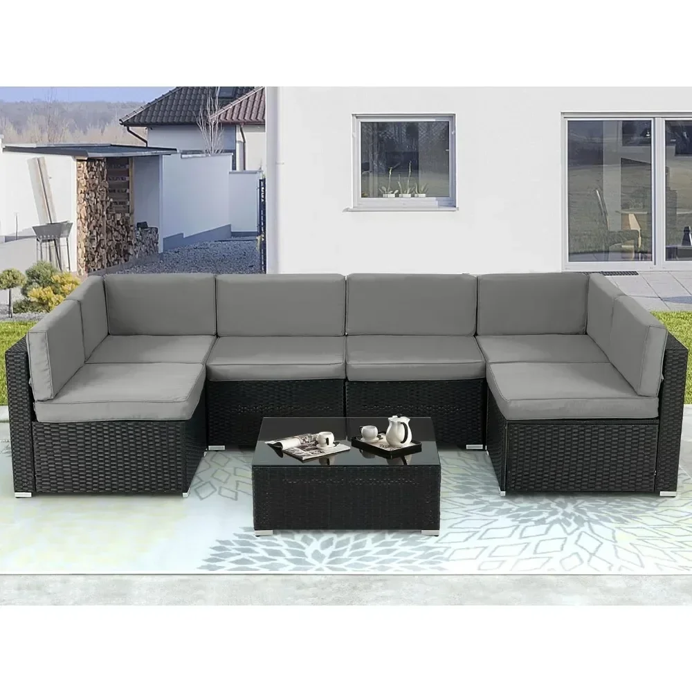 Outdoor furniture set Patio Furniture Sets 7 Piece PE Rattan Wicker Sofa Set Outdoor Sectional Furniture Chair Set