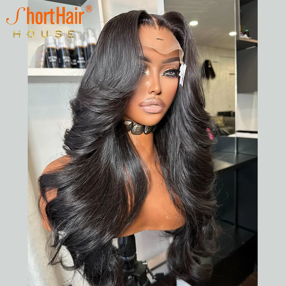 Curtain Bangs Wigs Body Wave Lace Front Human Hair Wig With