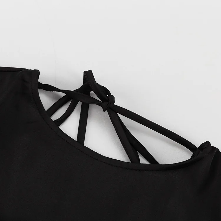 Backless Lace-Up Slim Maxi Dress Female Black Fashion Autumn 2025 Bandage Long Sleeve Solid Elegant Patchwork Long Dress