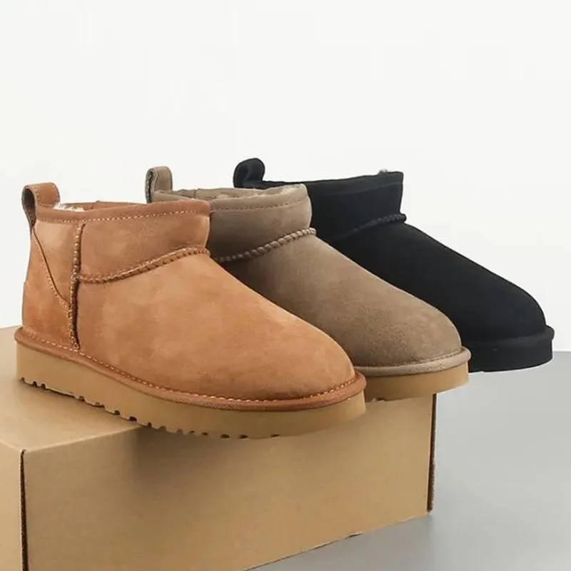여성용 겨울 미니 앵클 부츠 천연 가죽 편안한 합성 양가죽 안감 클래식 브랜드 아웃도어 스타일