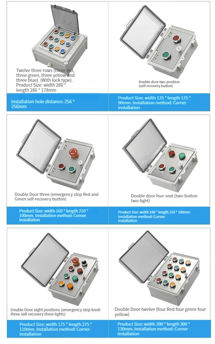 Description Picture 5 of itemAC220V Outdoor Waterproof Button Control Switch Box Emergency Stop Start Indication Lamp Self Recovery Switch Junction Box