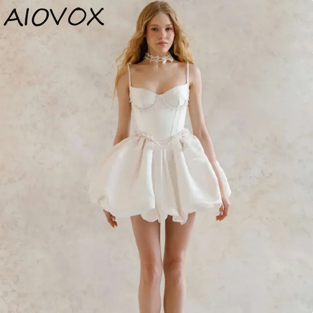 

AIOVOX Above Knee Party Dresses Sexy Charming Cocktail Dresses Spaghetti Straps Simple robe de soirée فساتين للحفلات الراقصة