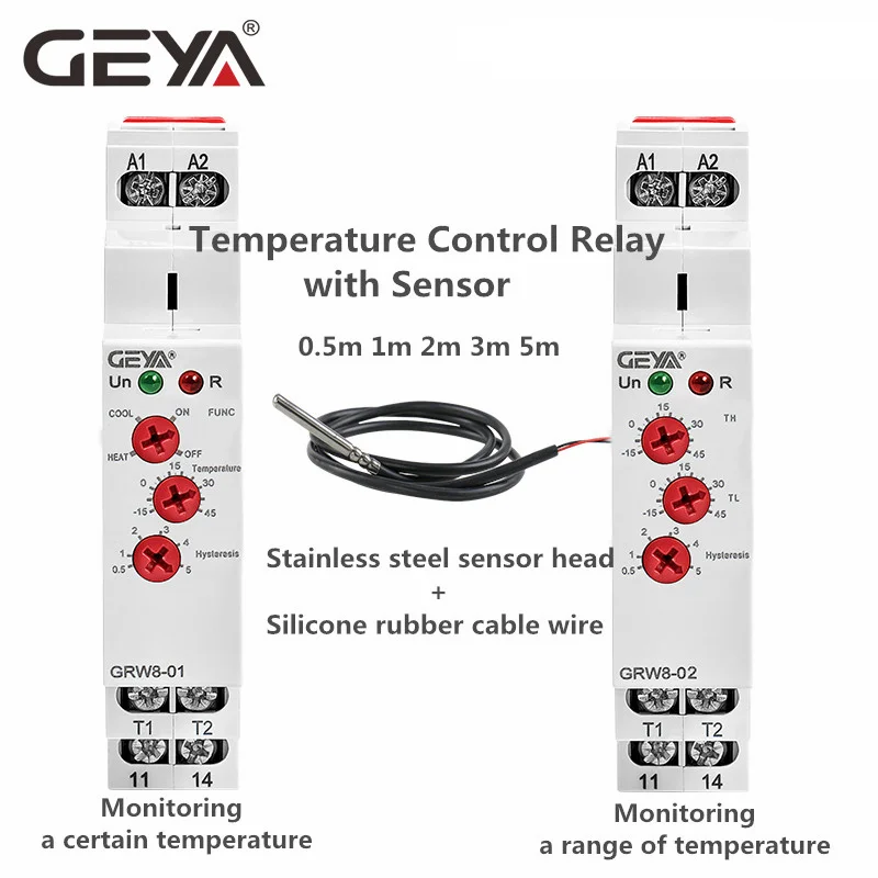 Geya Grw8 Temerature Relé de Controle com Sensor à Prova Impermeável Água ac Dc24v240v 16a Relés Elétricos Controlador Temperatura