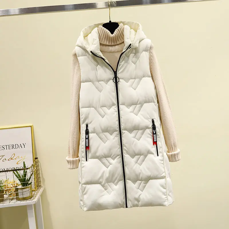Womens Long Hooded Vest Jacket Vests Woman Winter Long Padded 2023