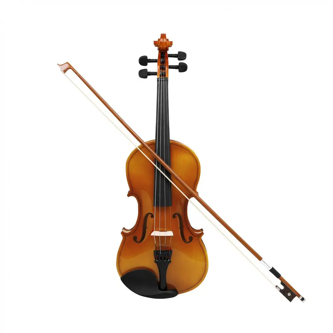 4/4 3/4 1/2 1/4 1/8 Bright Solid Wood Acoustic Violin for Beginners with Case & Bow, Ebony Chin Rest Natural Color Fiddle