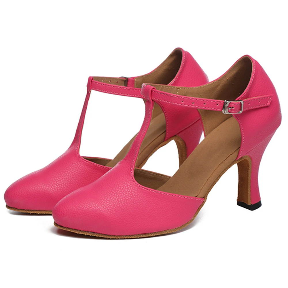 

Pink Leather Indoor Social Party Waltz Tango Dancing Shoes Modern Closed Toe Ballroom Latin Shoes For Women