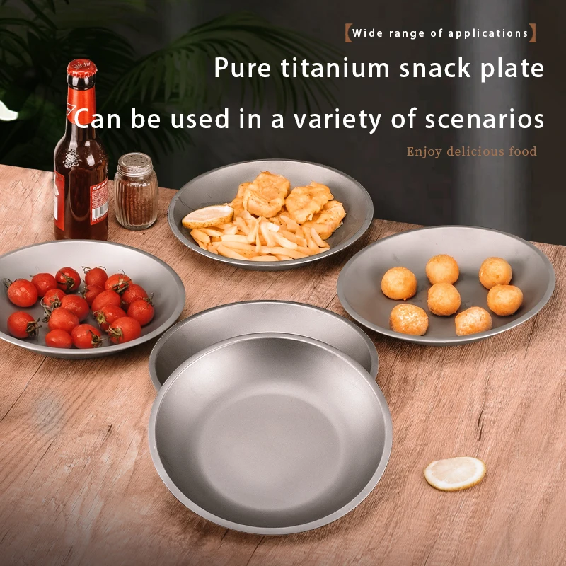 Pure Titanium Outdoor Circular Plate Picnic Fruit Salad Plate 21cm Ultra Lightweight Portable High Temperature Resistant portable tableware camping cookware titanium tableware