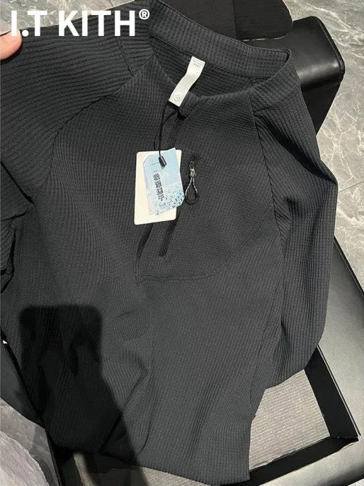 I.T KITH 디자이너 콜라보레이션 하프 지퍼 후디 아웃도어 쇼 그레이 클라우드 라이트 블랙 와플 패턴 남성 에스닉 의류