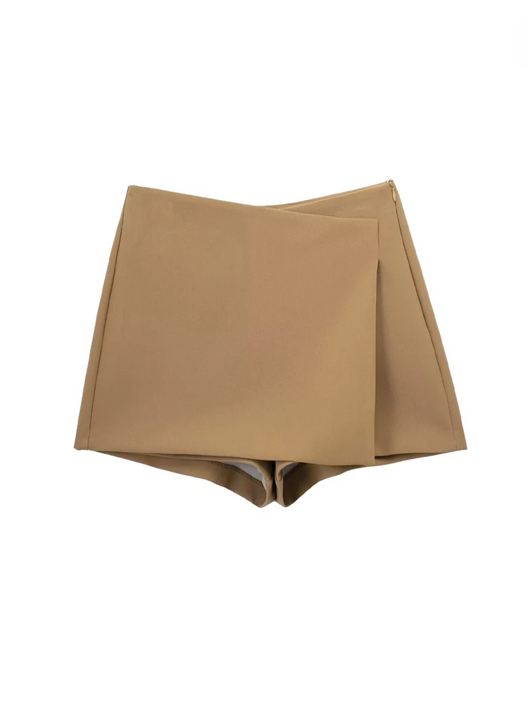 

TRAF Women Fashion Pareo Style Asymmetric Shorts Skirts Vintage High Waist Side Zipper Female Skort Mujer GTREF