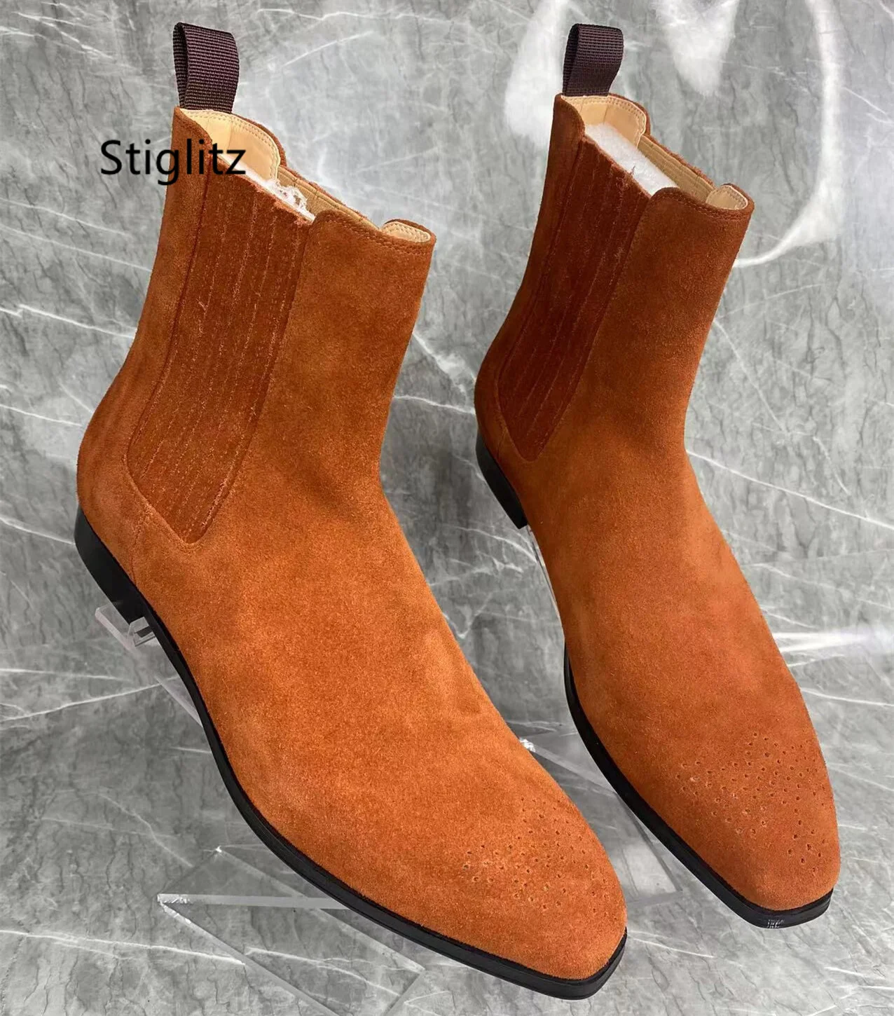 

Мужские ботинки из матовой кожи, Зимние Замшевые ботильоны без застежек, повседневные деловые ковбойские ботинки, износостойкая Мужская обувь с высоким берцем