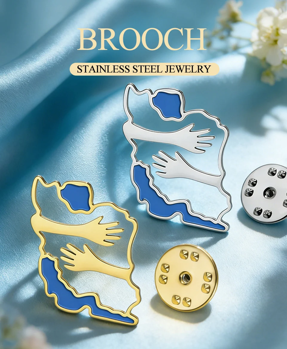 Dawapara Iran Kartenförmige Brosche, Iranische Flagge mit Löwe und Sonne, Persische Anstecknadel, Edelstahl-Accessoire, Reisegeschenk – Detail 1