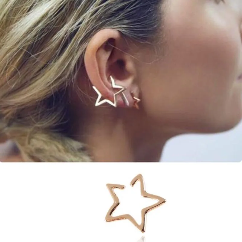 Ear clip earrings clip earrings ear clip gold color star ear cuff without piercing female Boho vintage fake cartilage for women men