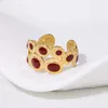 Bagues géométriques Vintage rouge goutte à goutte d'huile pour femmes, en acier inoxydable, couleur or, ouverture en cœur, bagues réglables, bijoux, nouveau 2025