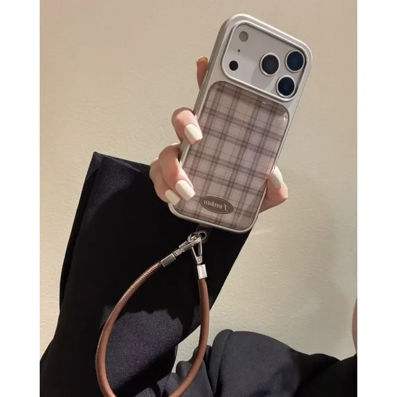 Light Gray Grid Electroplating Drip Glue Phone Case - Anti-Fall Y2K Cover, Edge Protection