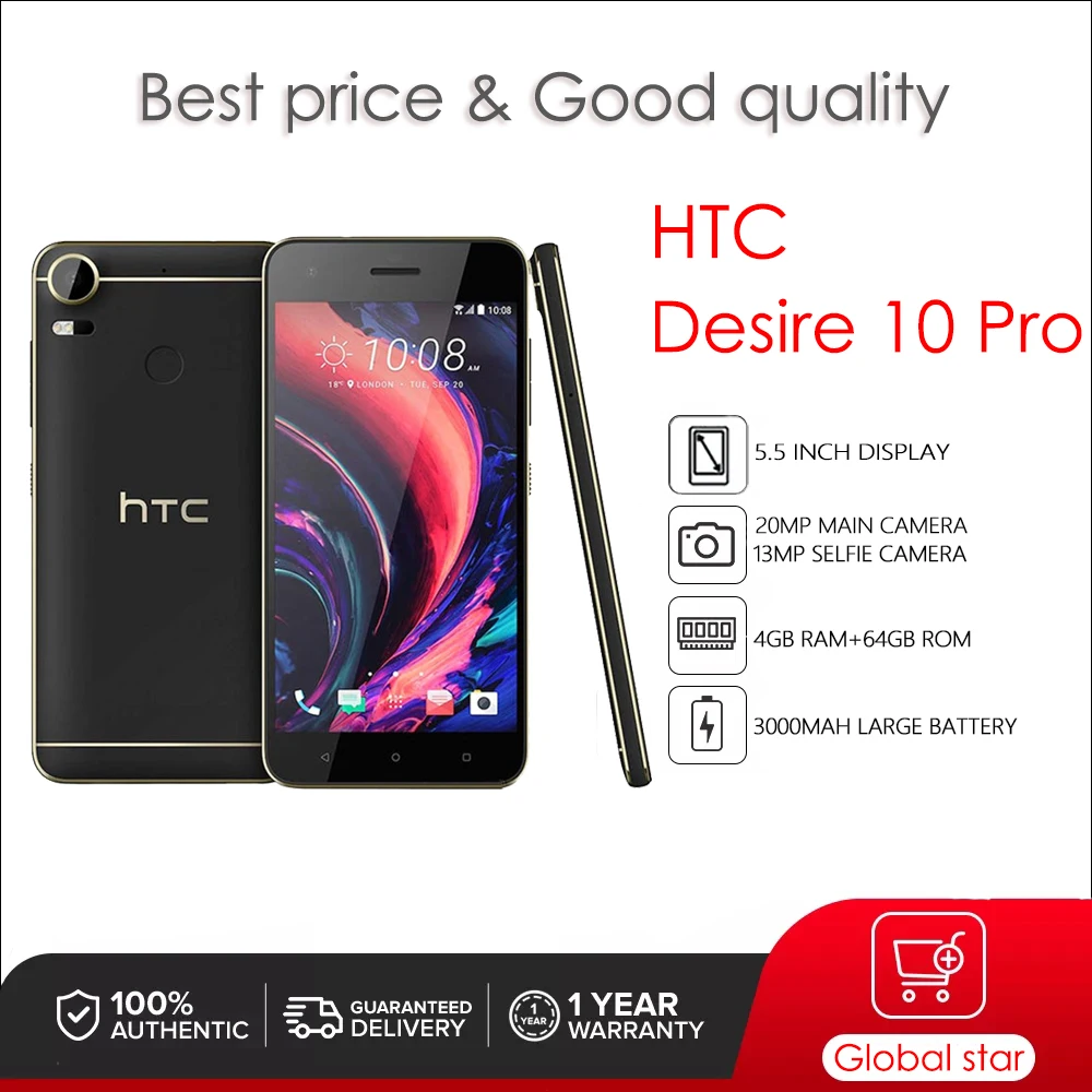 

HTC Desire 10 Pro Refurbished Original Unlocked mobile phones 5.5inch cellphone Octa-core 20MP Camera free shipping