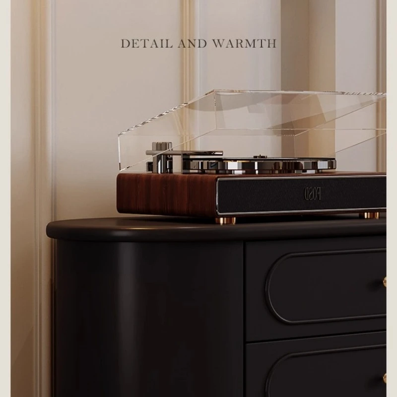 French Retro Solid Wood TV Stand With Coffee Table Smoke Black Finish For Small Spaces Wall Mounted Living Room Furniture Set