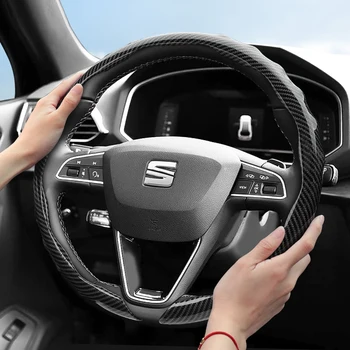 Suitable for Seat Carbon Fiber Texture Steering Wheel Cover, Snap-On Wave-Shaped Sporty Design, Durable Protective Shell for Ibiza, Arona, Leon, Leon Sportstourer, Ateca and Other Models, Black, Blue, White 1