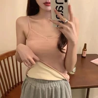 T-shirt sans manches pour femmes, sous-vêtements chauds d'hiver, couleur unie, thermique, décontracté, vêtements de nuit, sexy, élasticité, velours fin pour femmes 3