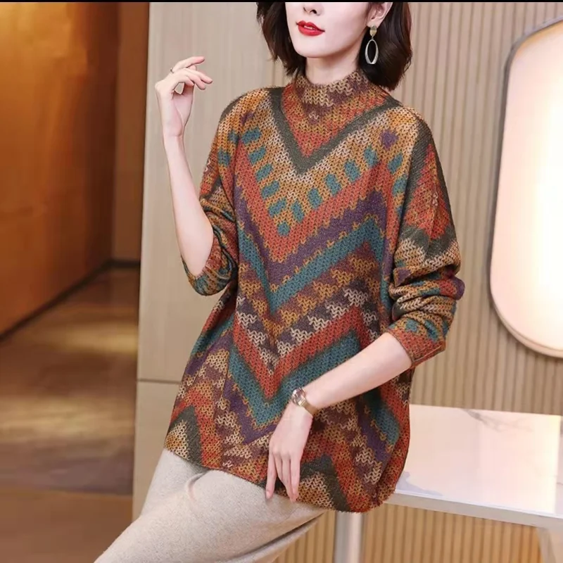 

Vintage Pullover 2023 Autumn/Winter Vintage Flower Color Contrast Loose Slim Versatile Pullover Knit Sweater Pullover Female