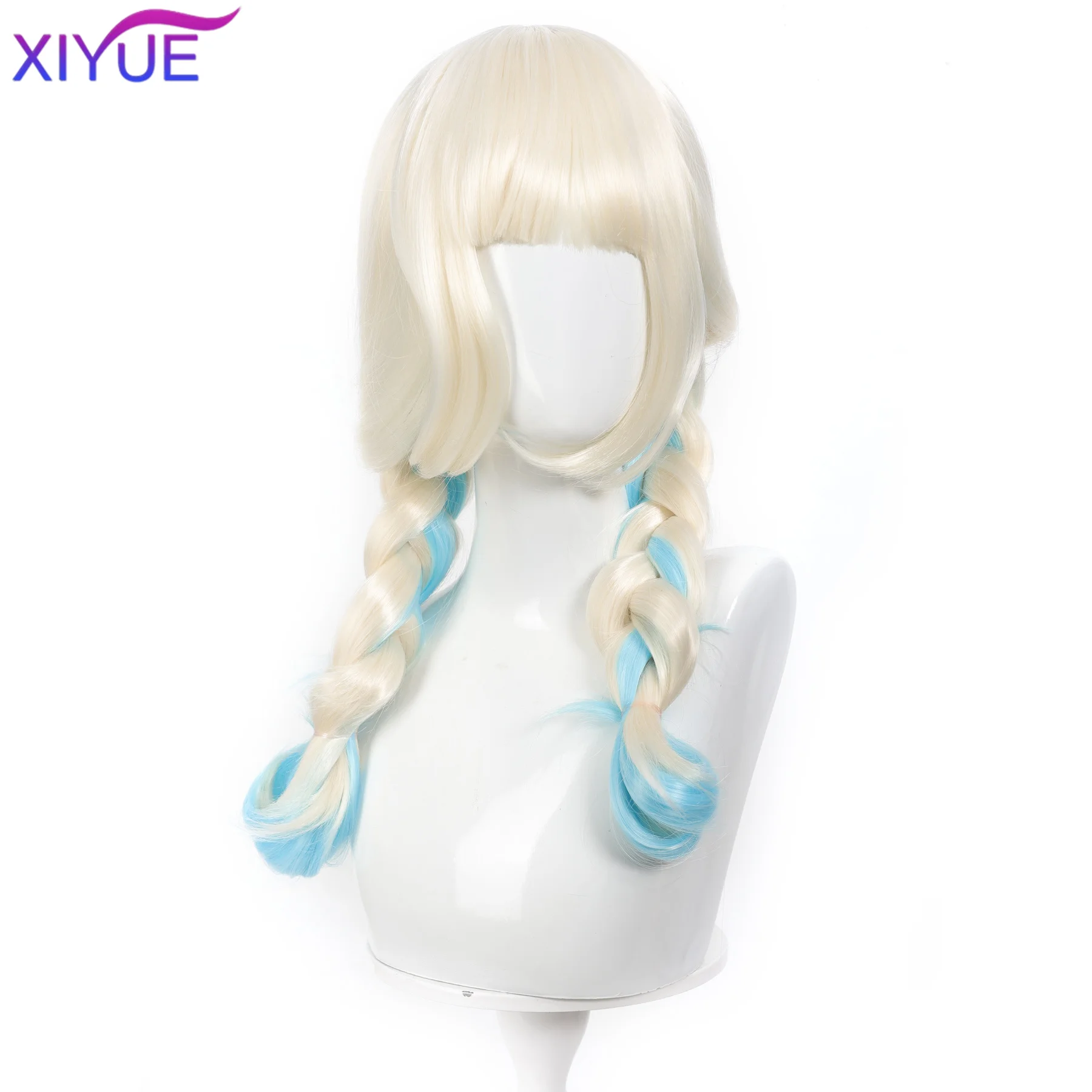 XIYUE 50CM Synthetic Light Golden Braided wig Blonde blue Synethetic Natural Hair Wig for Women Daily Cosplay
