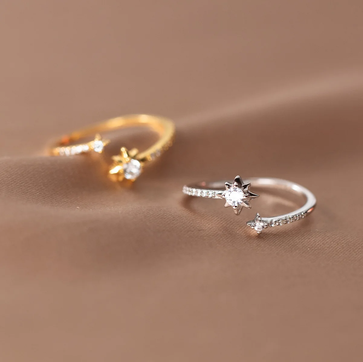 New in 925 Sterling Silver Zircon Star Woman Rings Luxury
