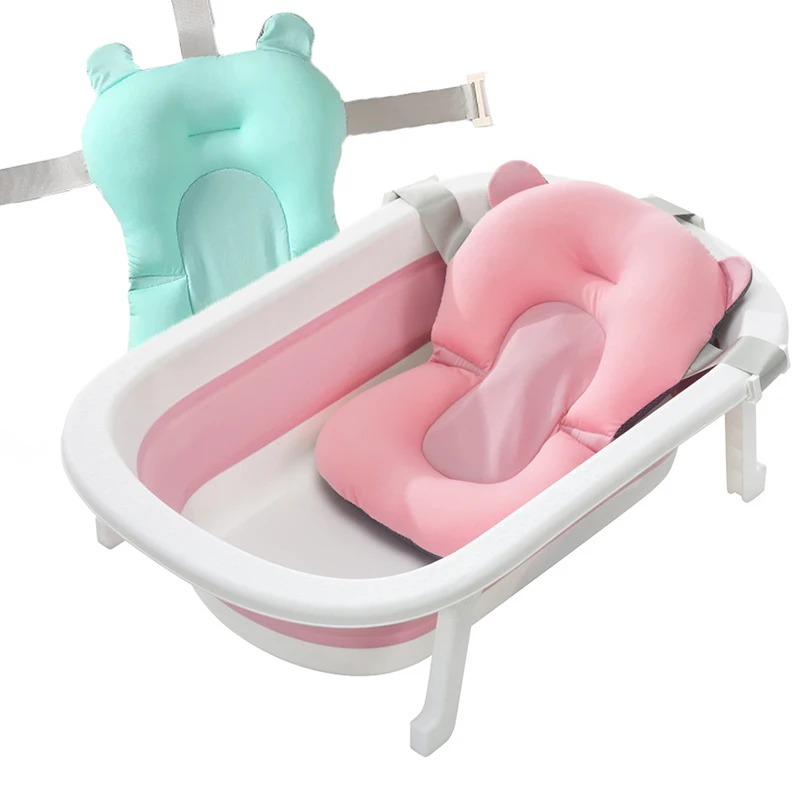 Portable Baby Shower Bath Tub Pad Non-Slip Newborn Bathtub Mat Safety Nursing Foldable Support Comfort Body Cushion Mat Pillow