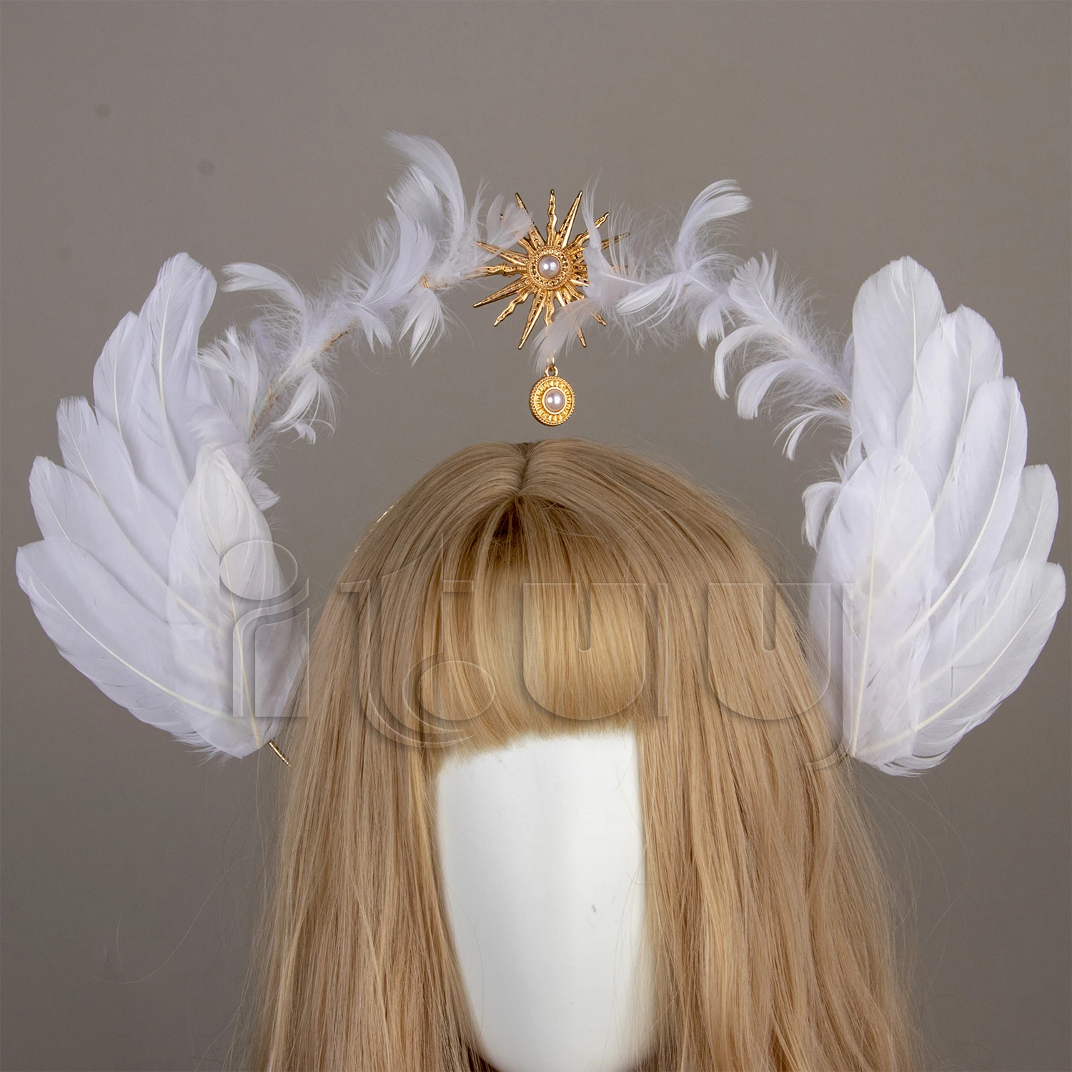 Anime Hair Accessories Costume Headband Angel Feather Wings Halo Crown Headpiece Gothic Lolita KC Headdress Angel Feather Wings Halo Goddess Headband Headdress Accessories