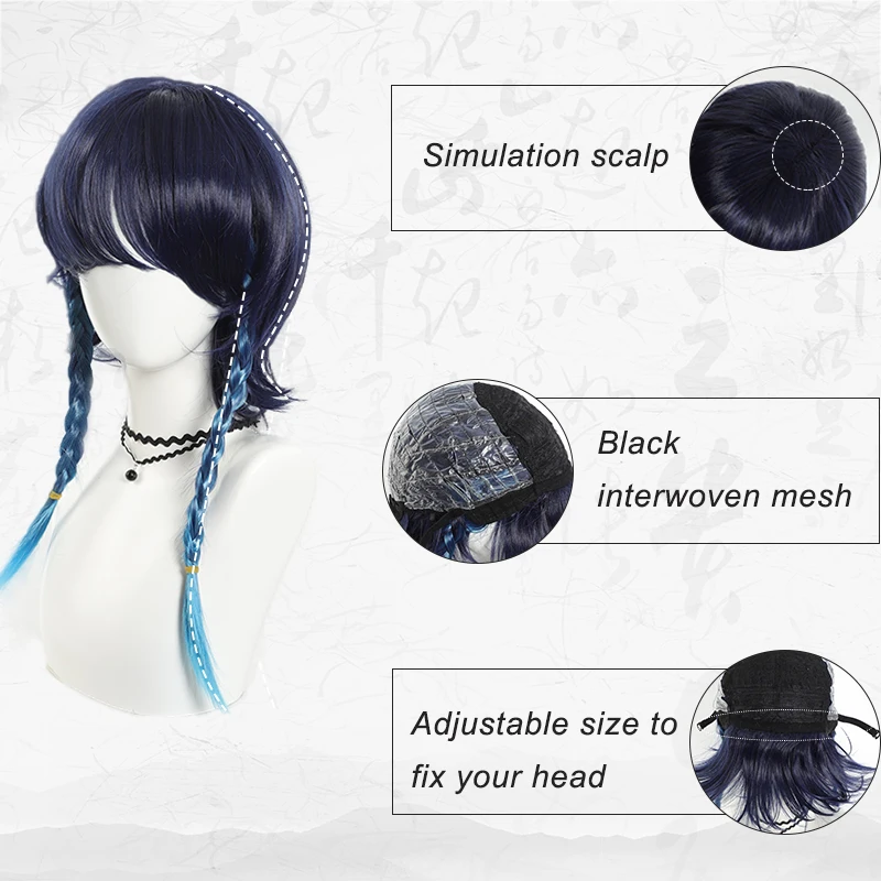 LUPU Blue Gradient Woven Heat-Resistant Synthetic Hair Wendy cos Wig Genshin Impact Imitation Scalp Fengshen Venti anti Warping